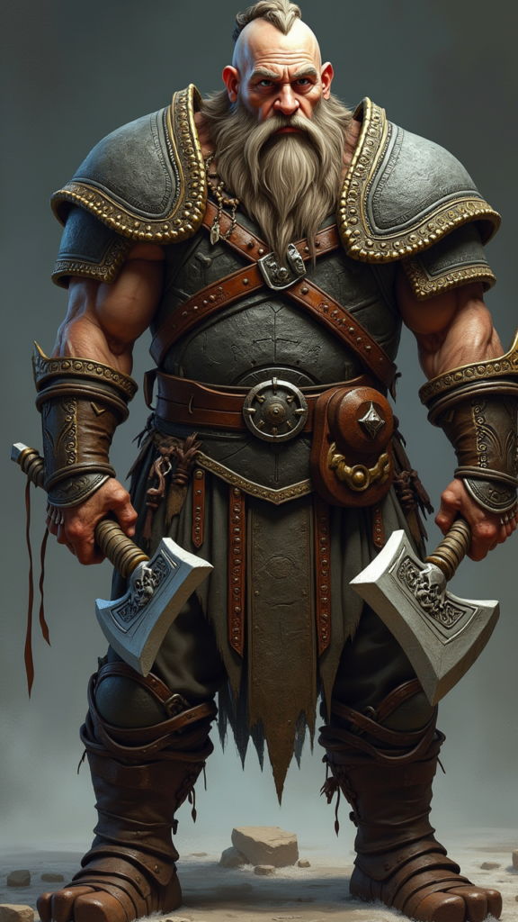 A dwarf has a stocky and muscular build